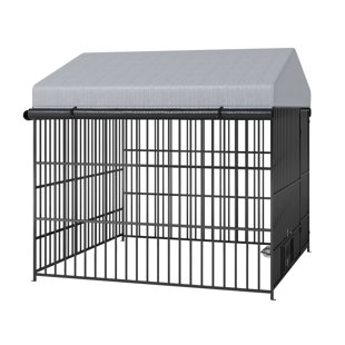 Large Outdoor Dog Kennel with Feeding Bowl and Weatherproof Roof 6.6'L x 6.6'W x 6.4'H