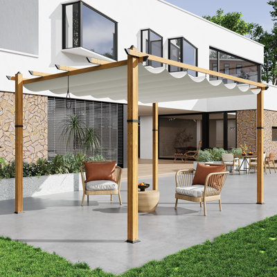 Pavillon de jardin d'extérieur Pergola, structure en métal thermolaqué avec auvent rétractable, l 10 pi x P 10 pi, pour la cour, le patio, la terrasse et le porche