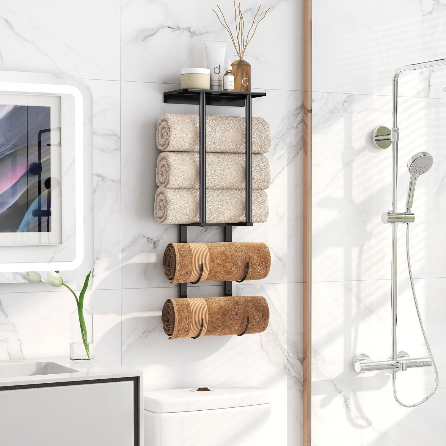 VENOPU Towel Racks for Bathroom,Holds 3 Large Rolled Towels | Wayfair