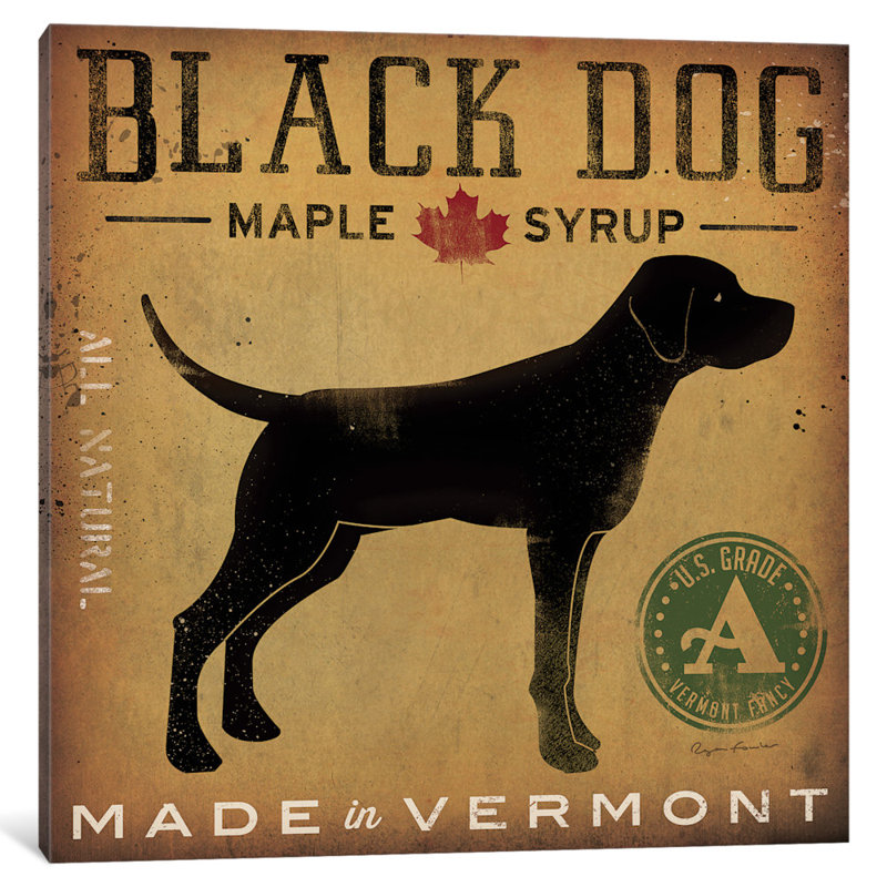 «Black Dog Maple Syrup», art textuel sur toile tendue, H 12 po x l 12 po x P 1,5 po