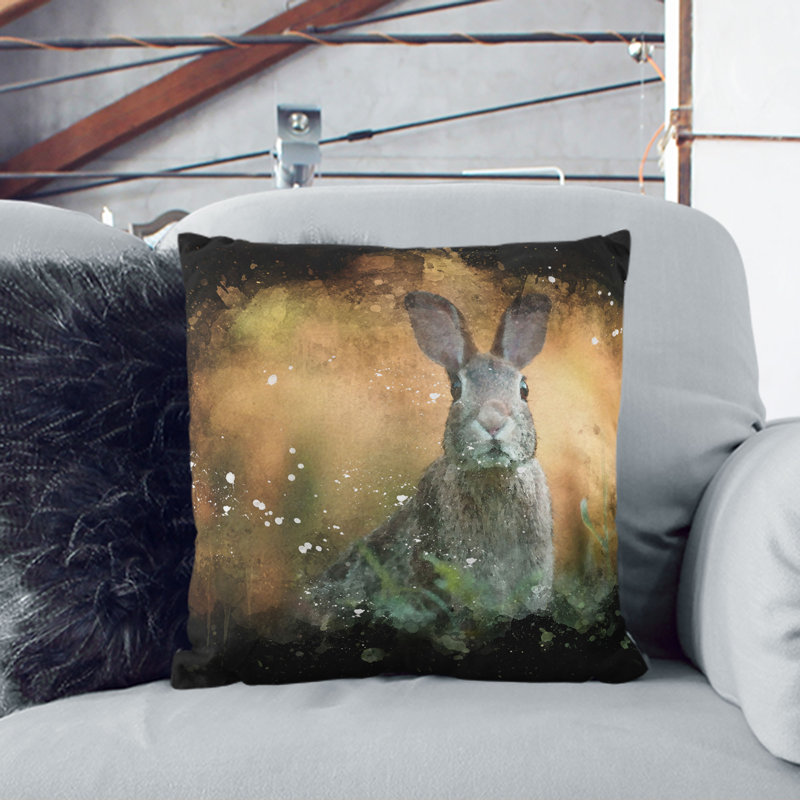 Hare in a Meadow Paint Splash Cushion with Filling, 55cm H x 55cm W x 20cm D
