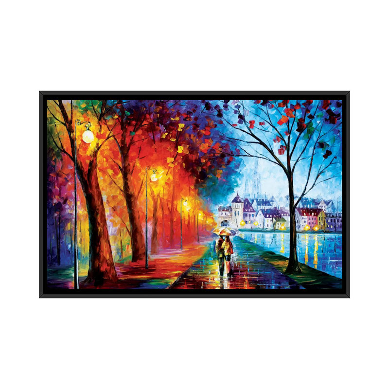 City By The Lake by Leonid Afremov - Painting on Canvas, 101.6 cm H x 66.04 cm W, Black Framed Canvas
