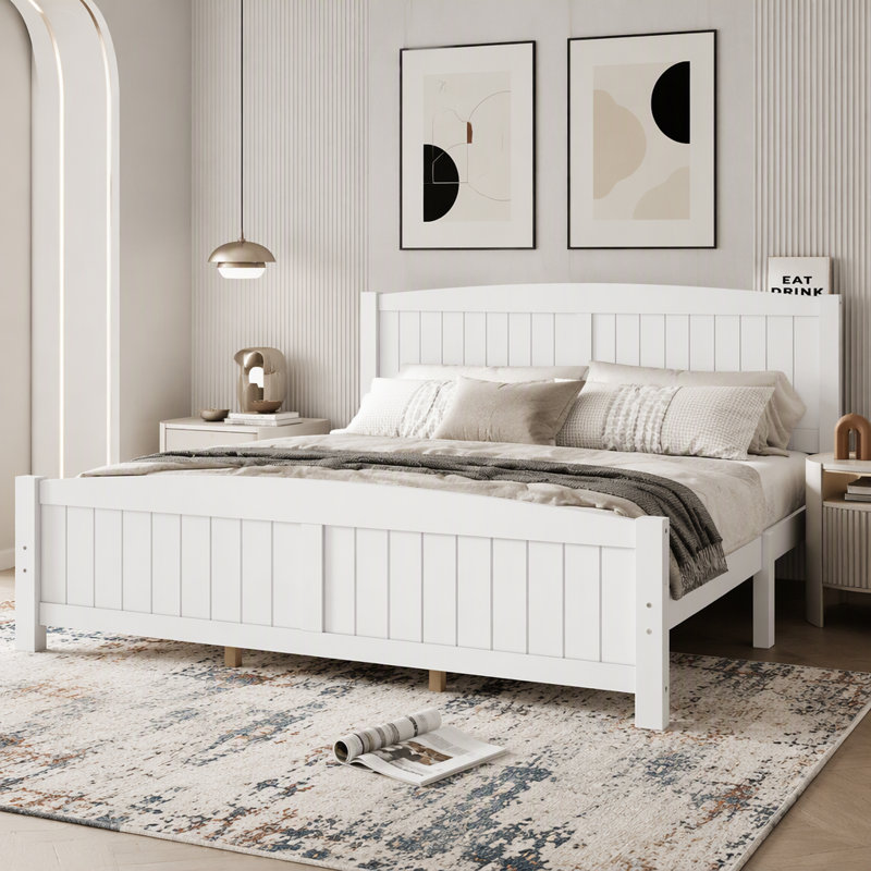 King Size Platform Bed, Solid Wood Platform Bed with Support Slats and Strong Structure, No Box Spring Needed, King