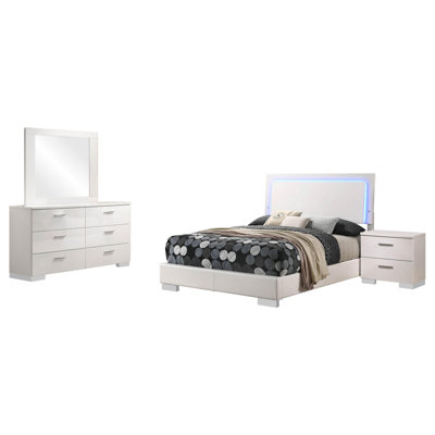 Ensemble de chambre à coucher 4 pièces Sok, blanc moderne, tête de lit tapissier à DEL