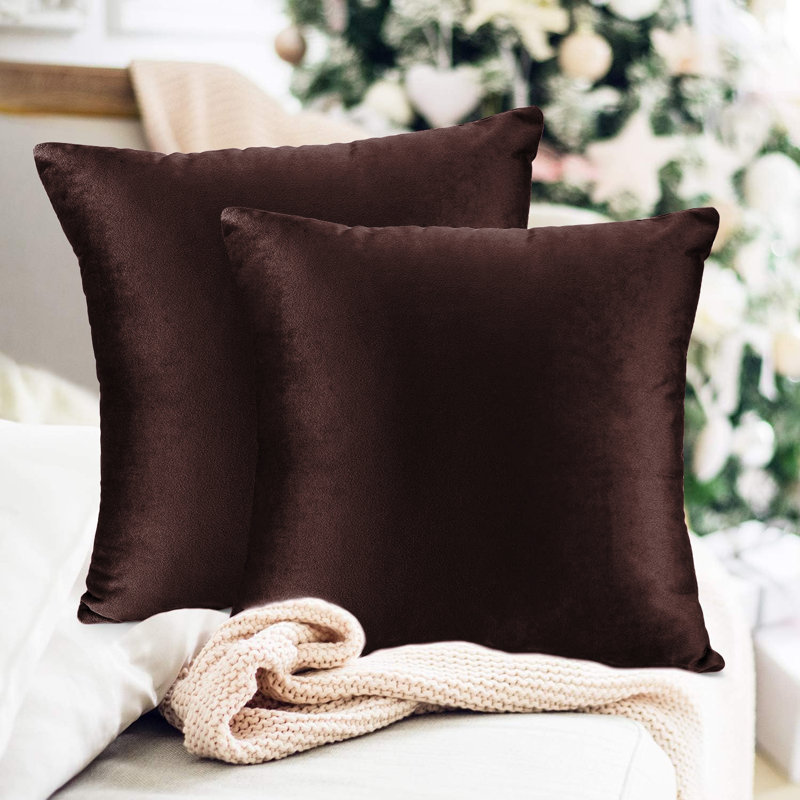 Luxurious Velvet Cushion Covers for Sofa Or Bed (Set Of 2), Brown
