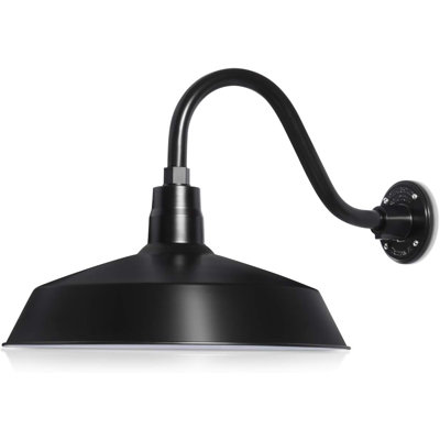 17 po Luminaire de grange à col-de-cygne d'extérieur noir satiné avec bras d'extension de 14,5 po - Applique murale de style campagnard, rétro, style antique - Homologué UL - Ampoule DEL A19 9W 900lm (blanc froid 5000K)