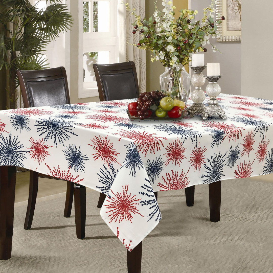 Ottis Celebration Fireworks Easy-Care Fabric Rectangular Tablecloth Red Barrel Studio® 