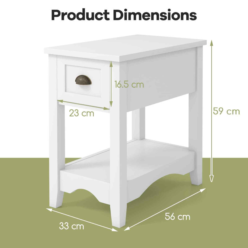 Adaelyn 56cm W Solid + Manufactured Wood Bedside Table, White