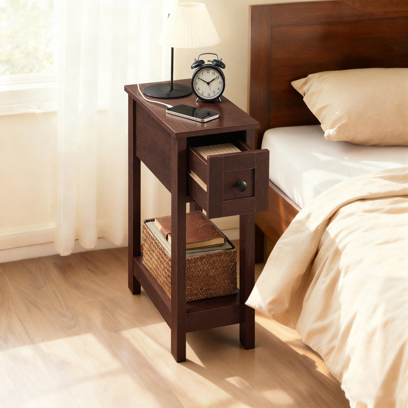 Table de bout avec prise de courant, assemblage sans outils Superfast, Brun selle