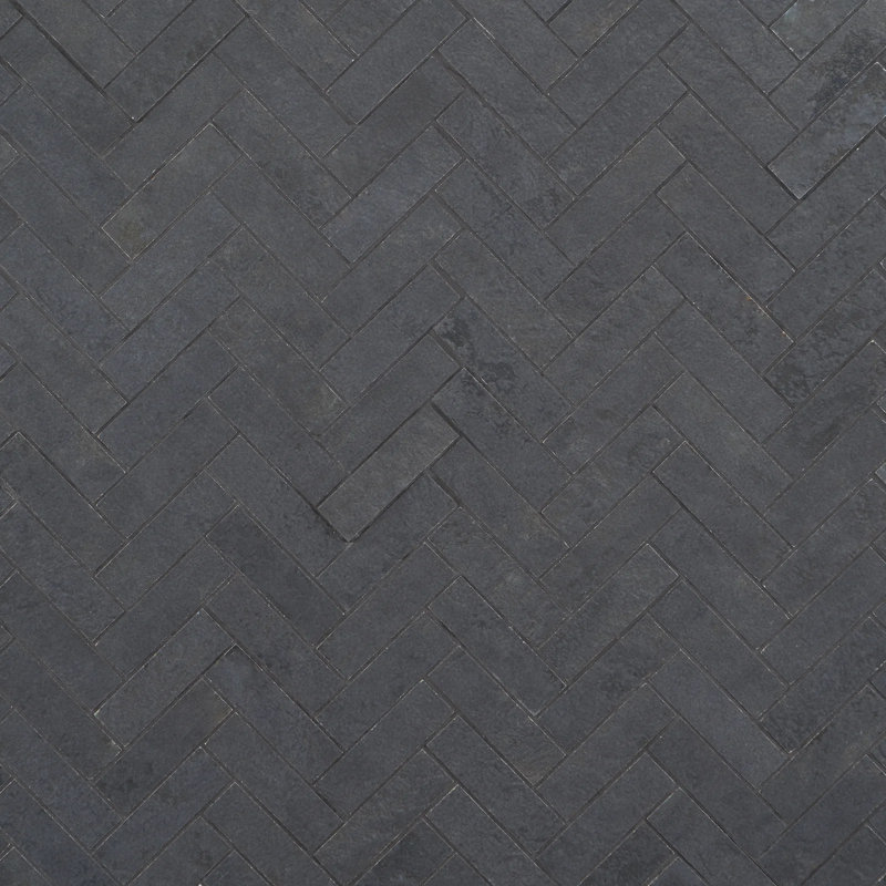 Portrait Herringbone Matte Porcelain Mosaic, Black Gold