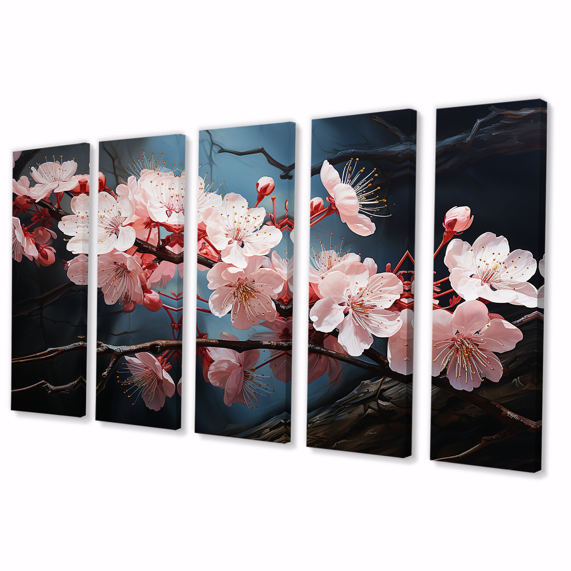 Lark Manor™ Pink Cherry Blossoms Tree At Night I - Cherry 5 Piece Wall ...