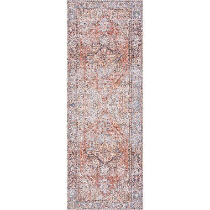 Performance Rust/Gray/Blue Machine Washable Area Rug, Runner 2'7" x 7'3"