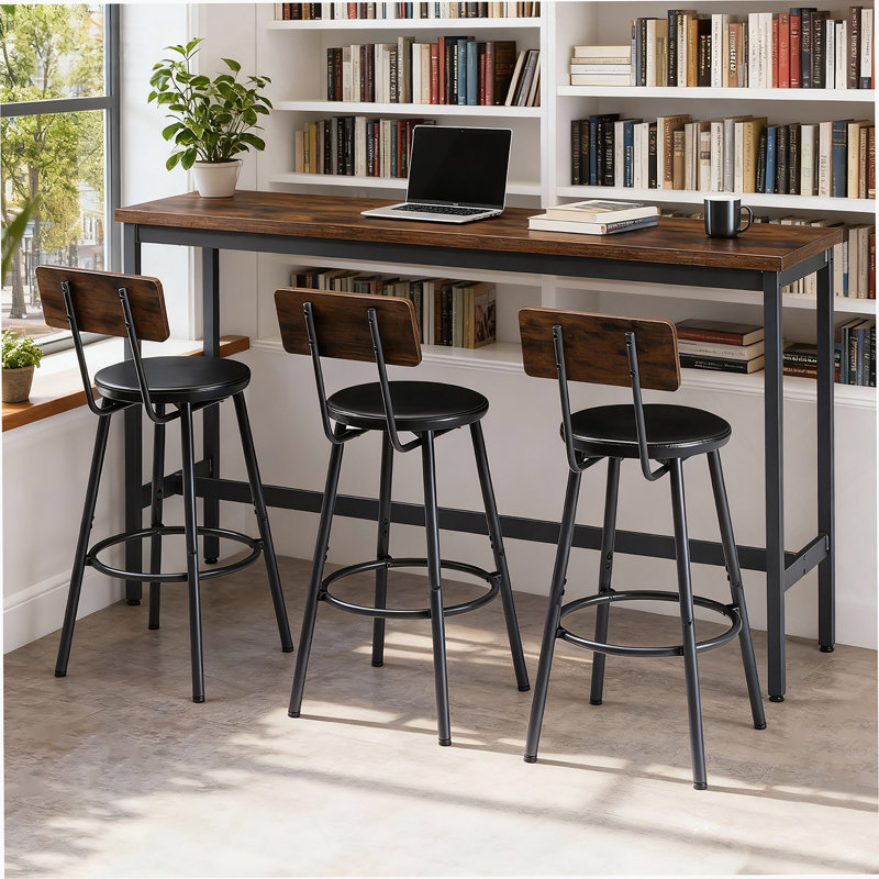 Ensemble de table de bar et chaises, ensemble de table de salle à manger 4 pièces avec 3 tabourets de bar rembourrés