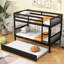 Lit superposé simple en bois d'hévéa avec lit gigogne, convertible en deux lits, détachable pour un sommeil confortable, lit gigogne escamotable, plateforme à 13 lattes durable, barrière de sécurité au-dessus du lit,