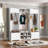 White Modern Hall Tree - 79" Entryway Bench with Shoe Storage & 7 Coat Hooks-1496573091
