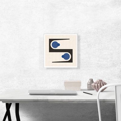 MidCentury Modern Blue Circles Hiding in Caves  Wrapped Canvas Painting Print