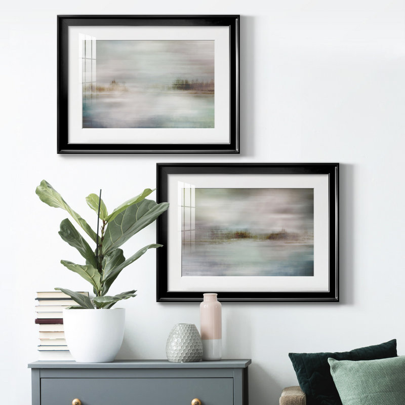 Misty Lake - ensemble de 2 reproductions de cadres photo, H 36,5 po x l 53 po x P 1 po, Cadre noir