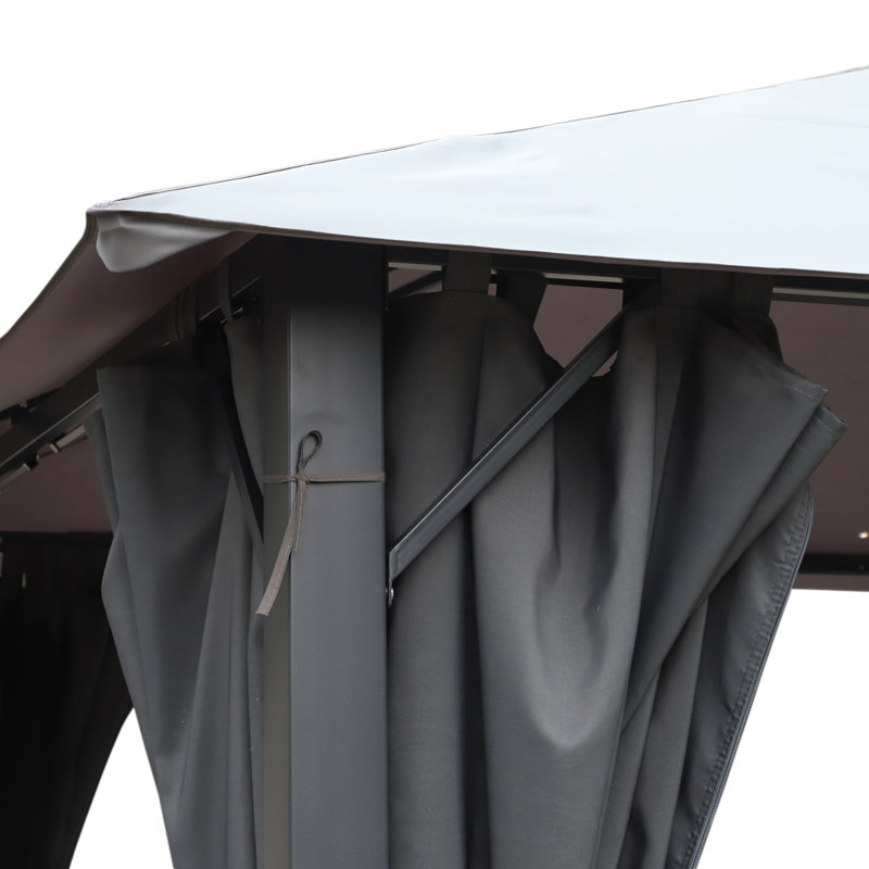 Soft Top Gazebo with Steel Frame and Mesh Curtain Sidewalls, Black