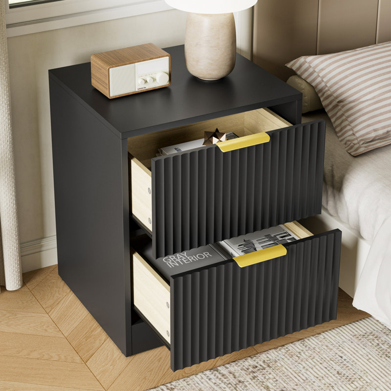 Ensemble 3 pièces commode 9 tiroirs et table de chevet 2 tiroirs, Black