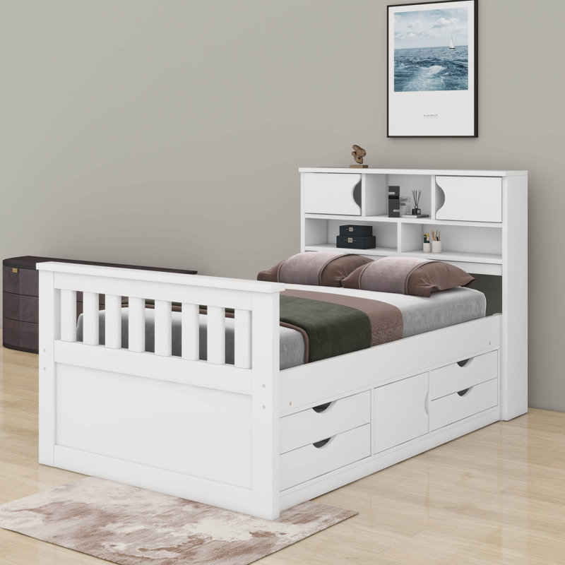 Lit plateforme simple avec tablettes, Blanc