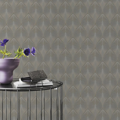 Bnyt Taupe Ogee Wallpaper