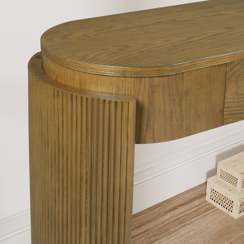 Console élégante avec 2 tiroirs et une conception cannelée pour le vestibule du vestibule, Pin