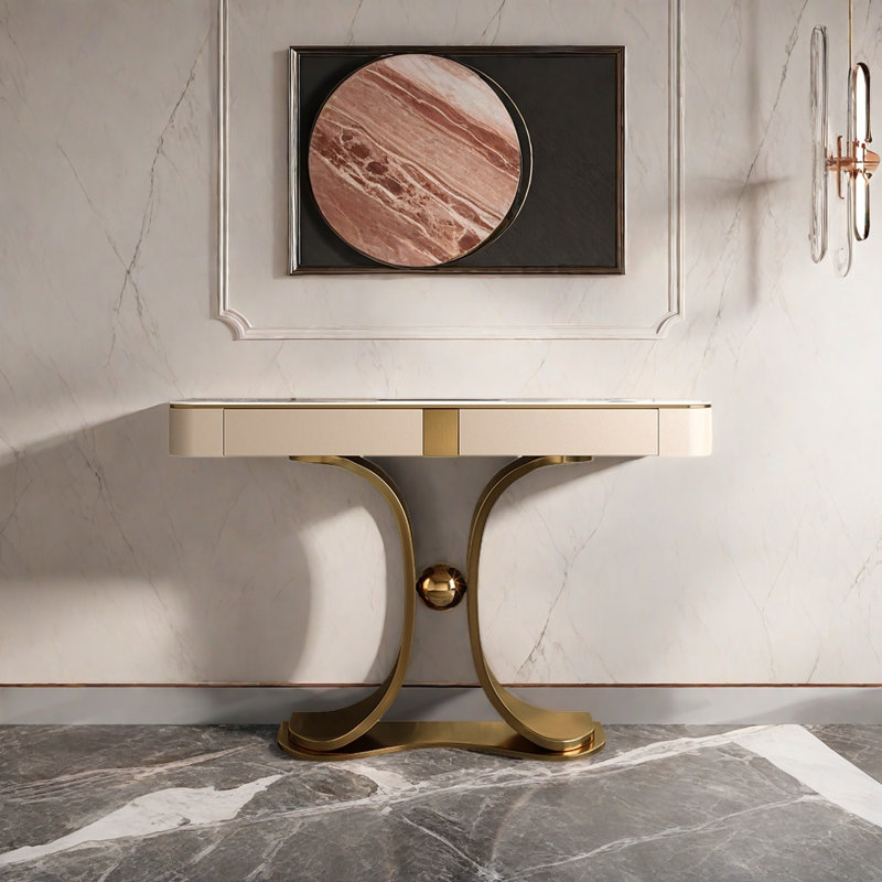 Console Modern Minimalist Art, Or champagne, H 38,58 po x l 47,24 po x P 13,78 po