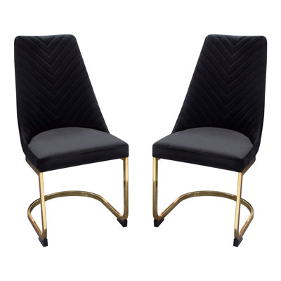 Ensemble de (2) chaises de salle à manger Vogue en velours noir avec base en métal doré poli