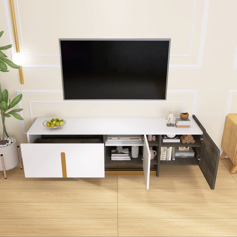 Light Luxury TV Stand For Tvs Up To 70 Inches, Modern TV Cabinet With Metal Legs, 1 Drawer, 2 Cabinets And Adjustable Shelves,White