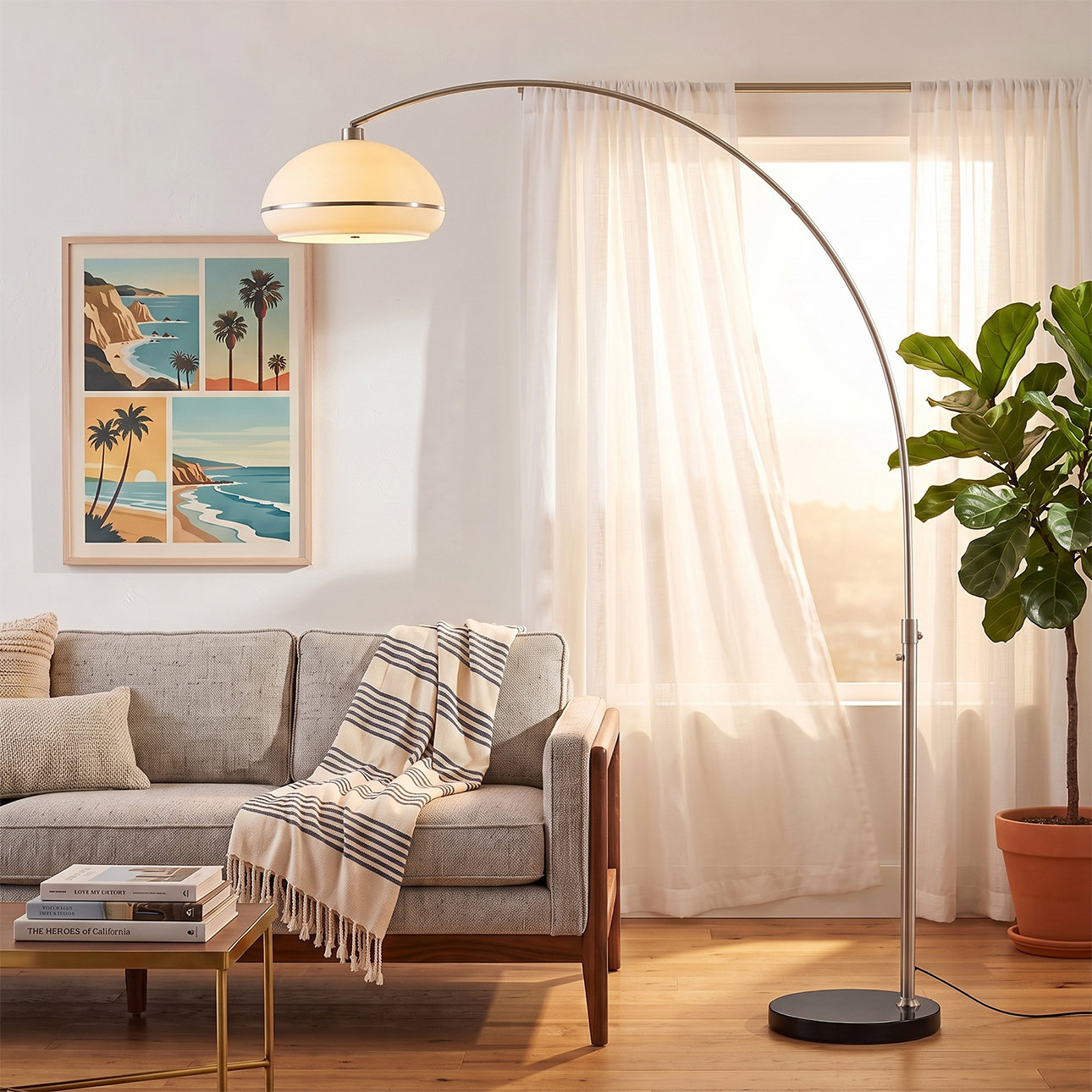 76" Marble Floor Lamp, Black Marble, Satin Nickel