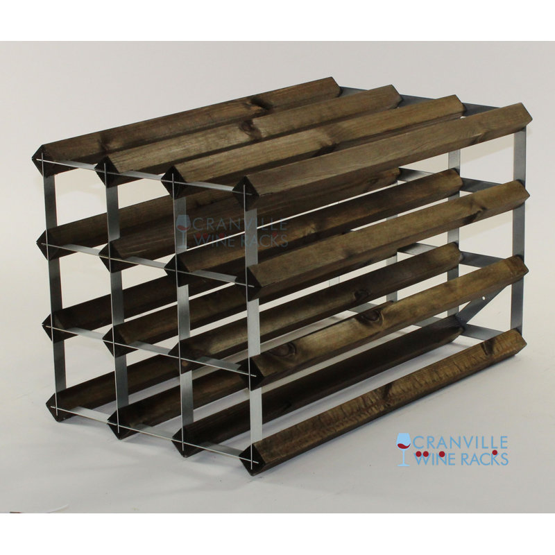 24 Bottle Floor Wine Bottle Rack, Dark Oak Stained Pine