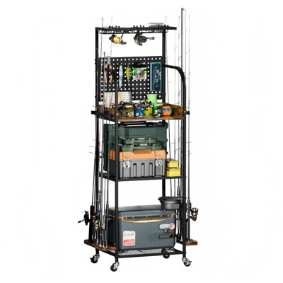 Large Capacity up to 12 Rods,Fishing Equipment Holder with 6 hooks