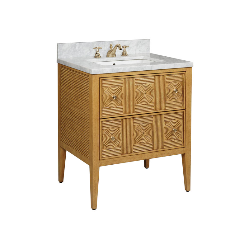 Santos 28" Center Single Bathroom Vanity with Vanity Top, Sea Sand/Natural/Brushed Brass/Polished Nickel​