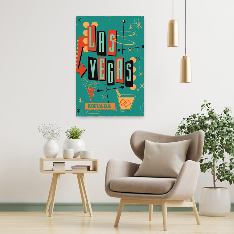 Mid Century Las Vegas Classic Modern Retro City Architecture Wall Art Print 1 Piece Wrapped Canvas Wall Art