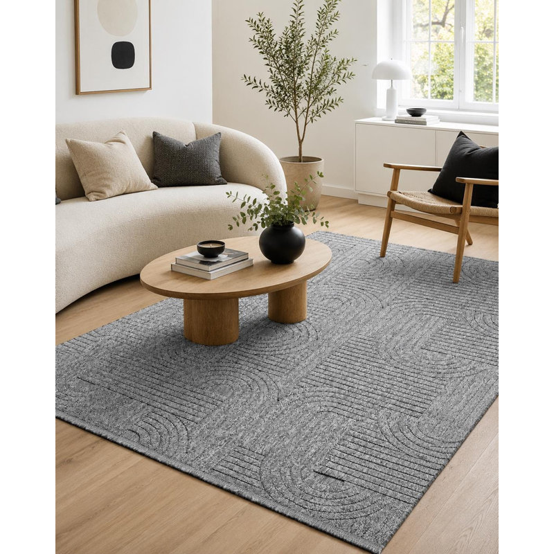 Tapis d'appoint en polypropylène tissé à la machine, motif abstrait anthracite à formes libres, Accent — 3'3" x 4'11"