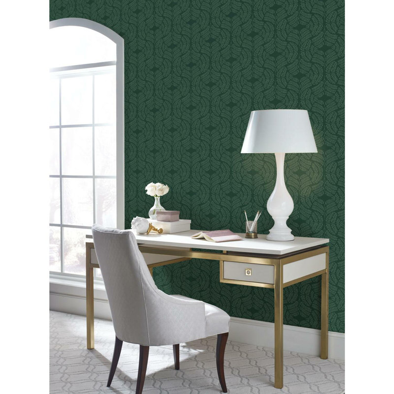 Bleecker Fern Tile 27' L x 27" W  Wallpaper Roll, Dark green
