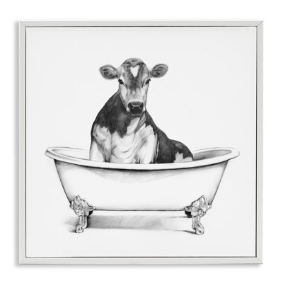 " Cow In Claw Tub Minimal Farm Animal Sketch " by Victoria Borges