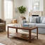 Tables basses de coin Farmhouse Arc pour le salon, tables de salon carrées avec tablette de rangement ouverte, table centrale brun rustique
