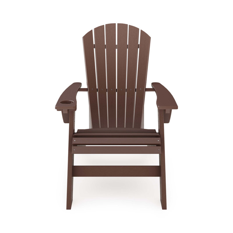 Sturdy HDPE Poly Lumber Adirondack Chair for Poolside, Patio, and Garden Relaxation with Curved Back, Brown