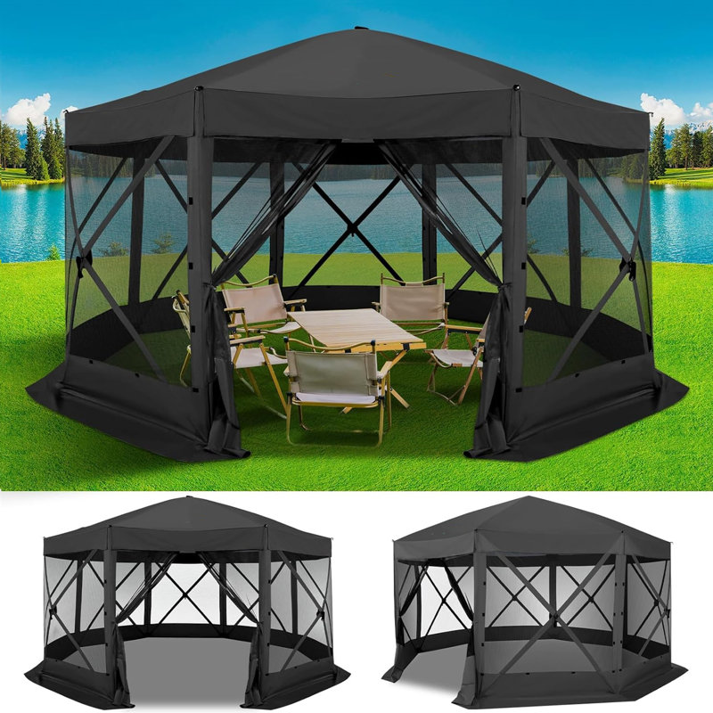15x15ft Extra Large Pop-Up Gazebo Canopy Tent with Mosquito Netting, Black