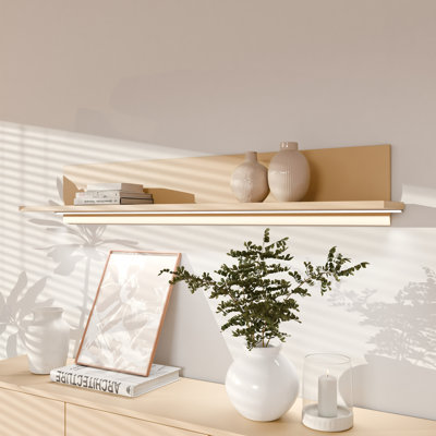 Chadwic Minimalistic wall mounted shelf for decorative display, engineered wood, 154 cm W x 25.6 cm H x 21.2 cm D