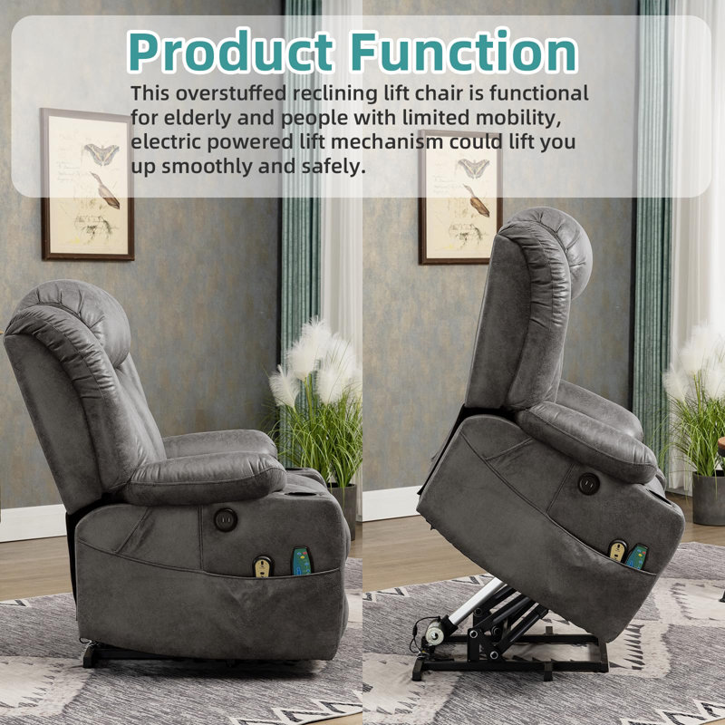 Heated Massage Chair, Gray Microfiber/Microsuede