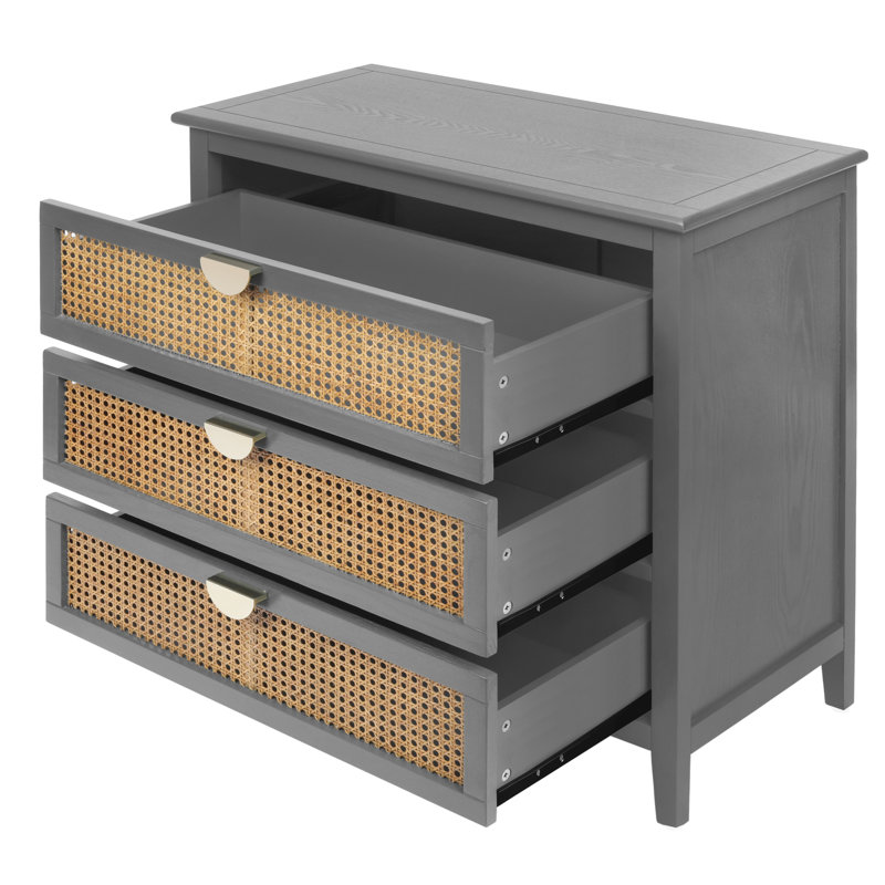 Natural 3 Drawer Storage Cabinet For Bedroom, Living Area - Gray In Gray, Made Of With , Suitable Various Rooms, Gray/Natural