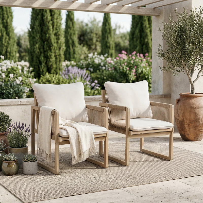 Outdoor Acacia Solid Wood Dining Chairs With Cushions