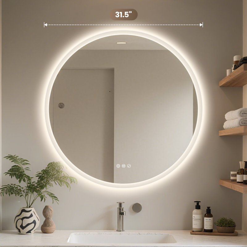 Epperly LED Round Bathroom Mirror with Bluetooth Dimmable Brightness Anti-fog Function, 32" x 32"