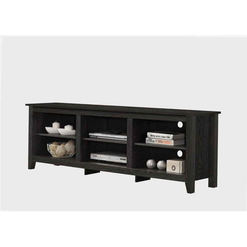 Benito deep grey 70-inch W TV cabinet, with open shelves and cable management, Dark Gray