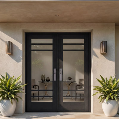 G10502-SW-80 | Porte double 80 po, extérieur pré-monté RTA, SDL 5 Lite, bois d'acajou brut