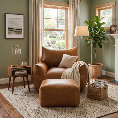 Fauteuil à billes surdimensionné brun en mousse viscoélastique avec repose-pieds, ensemble de chaises longues ergonomiques modernes