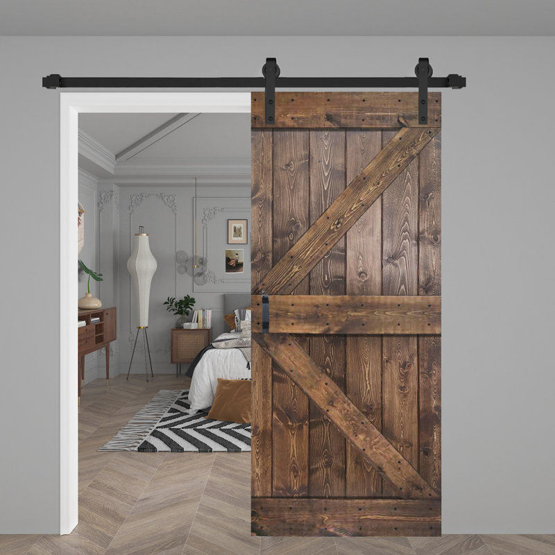 Panneau de bois massif peint avec trousse de quincaillerie d'installation, Noyer foncé, 36 po x 84 po x 1,5 po