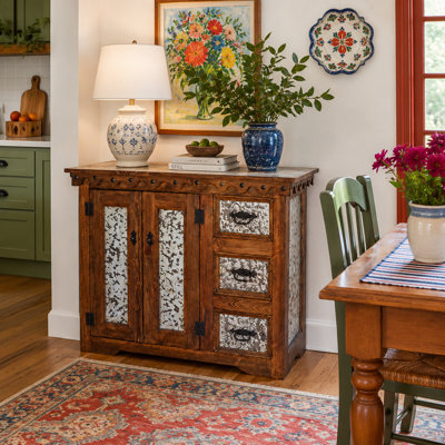 Rustic Wood Console with Metal Accents